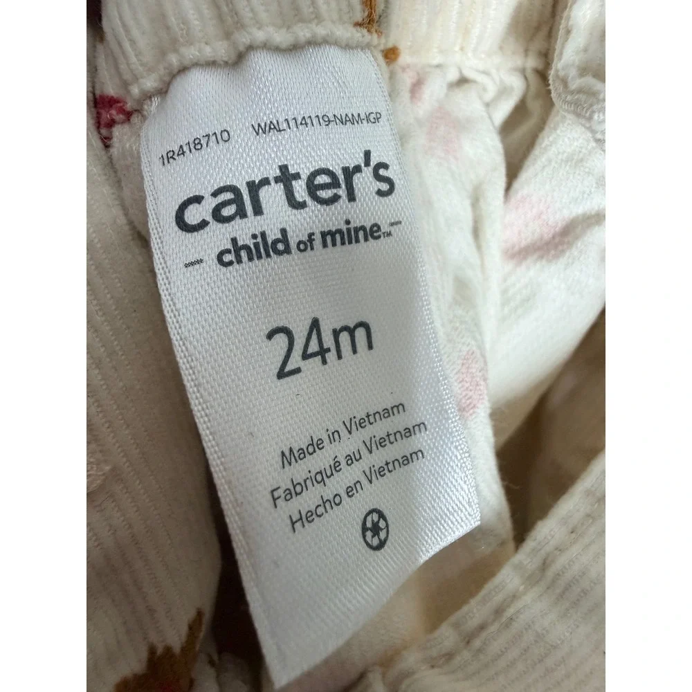 Carter's Child of Mine Baby Girl Floral Corduroy Pinafore Dress Cream 24M
